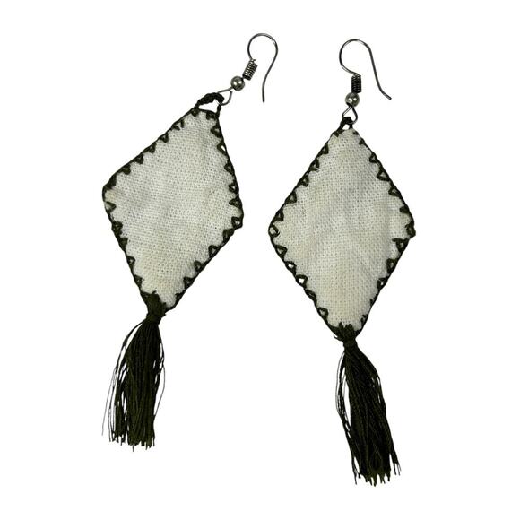 Vintage Nordic Embroidered Tassel Diamond Earrings - Picture 3 of 3